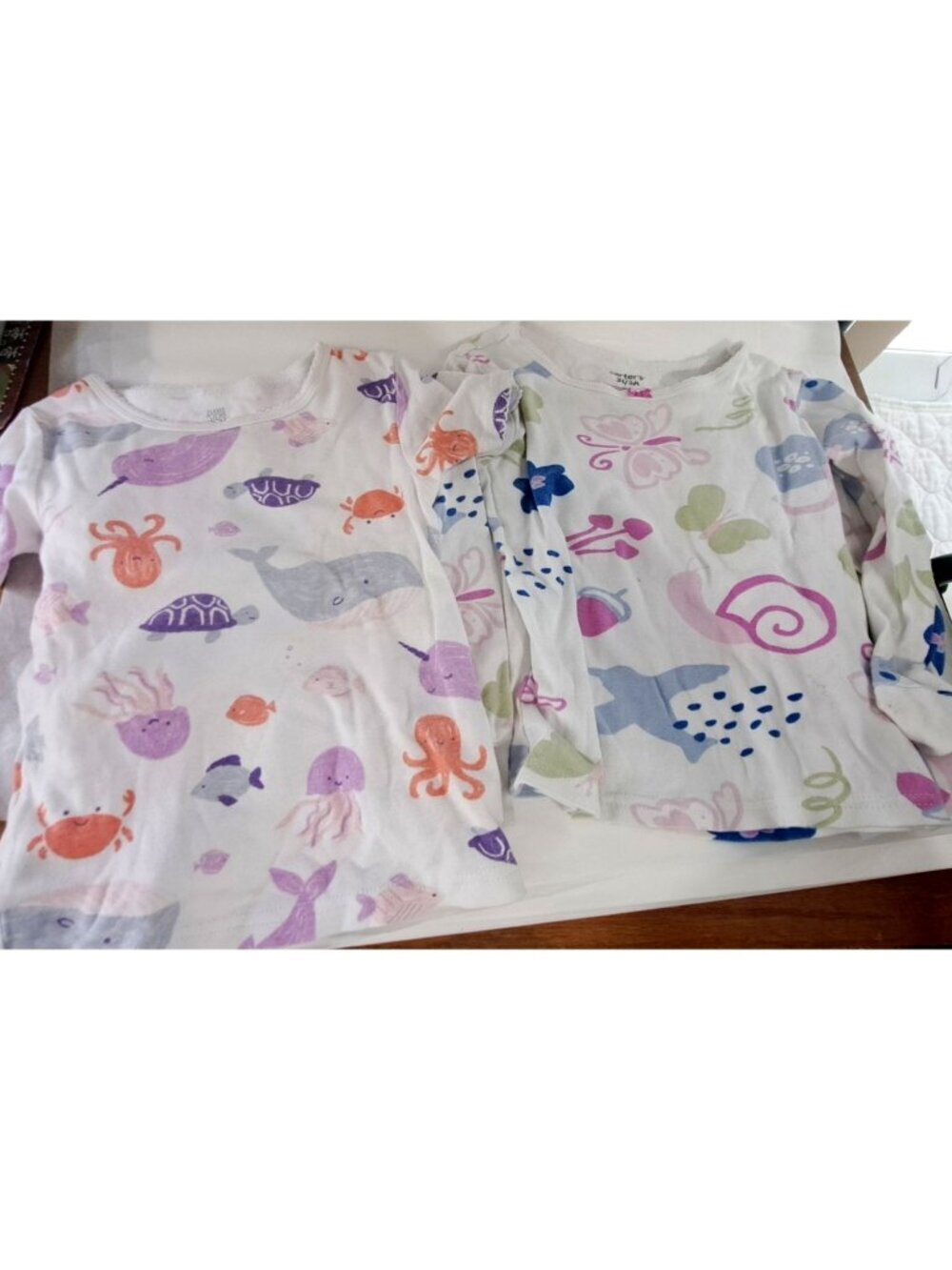 Carter's Girl's 3T Two Pair of Multicolor Pajama Sets Garden and Ocean Animals